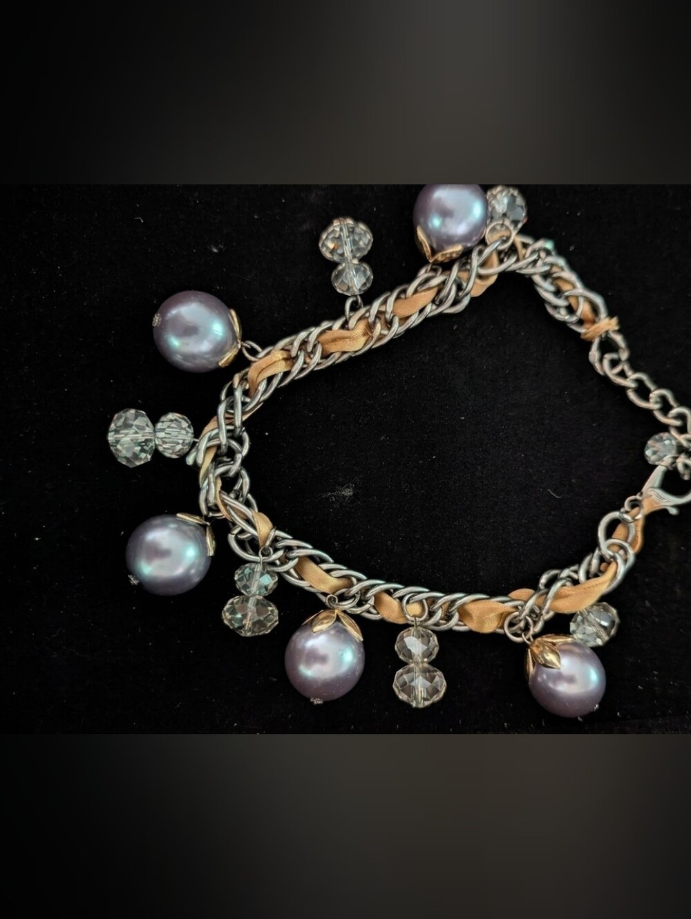 Elegant Silvery Gray Faux Pearl and Clear Beaded Statement Necklace